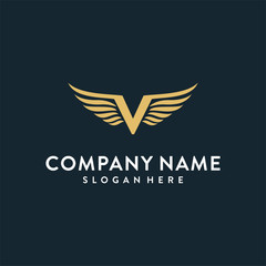 Letter V with wings logo design - Vector