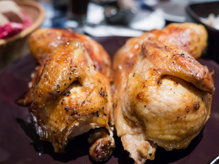 Close up shot of grill chicken leg