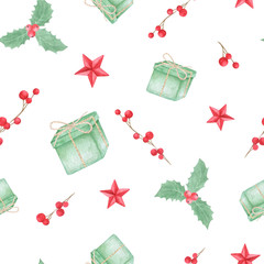 Watercolor christmas and new year seamless pattern