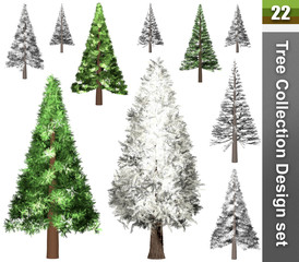 Tree correction design set. 3D Illustration. White background isolate. Nature and Gardens design.
