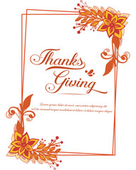 Poster lettering of thanksgiving, with pattern style of autumn leaves frame. Vector