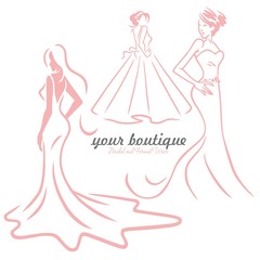 Bridal Wedding Gown Dress Boutique Logo Design Set Vector Collection