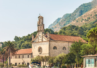 Fototapeta na wymiar View of the church of St. Nicholas in the city of Prcanj, Montenegro.