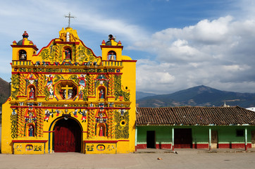 Guatemala, View on the most colour facade church in Guatemala