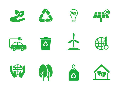 Set of ecology related vector illustration with simple design and green color suitable for icon 