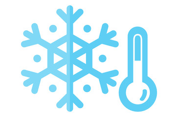 Mercury thermometer and Snowflake on white background.
