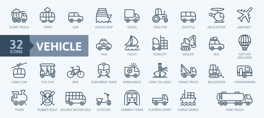 Fototapeta Transport, vehicle and delivery elements - minimal thin line web icon set. Outline icons collection. Simple vector illustration. obraz