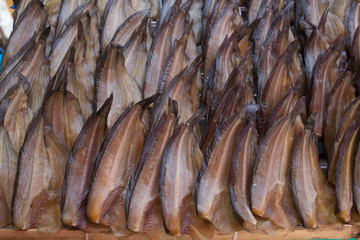 Many of Dried Catfish, focus selective.