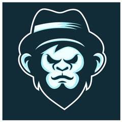 monkey head logo with hat , simple color with esport style