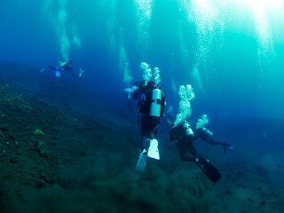 Fototapeta na wymiar Scuba diver with coral