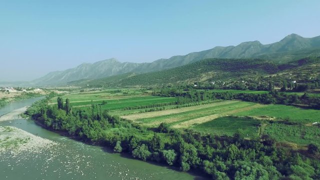 river and mountain  green place village in mountain