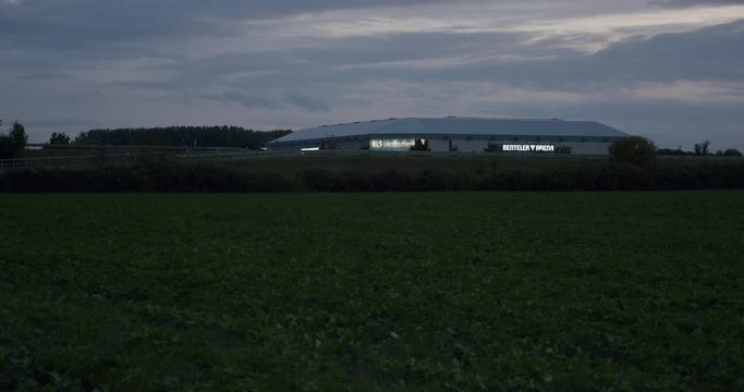 Benteler-Arena in Paderborn at the evening and traffic on the highway