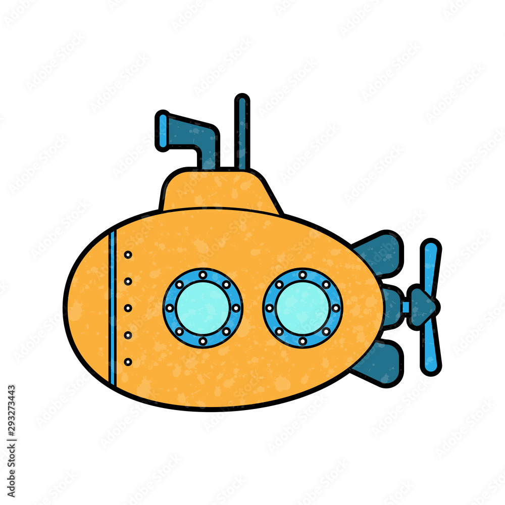 Poster submarine design vector with texture. retro style color
