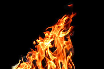 Fire, flames on a black background isolate. Concept fire grill heat weekend barbecue.