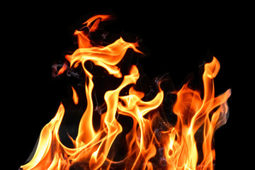 Fire, flames on a black background isolate. Concept fire grill heat weekend barbecue.