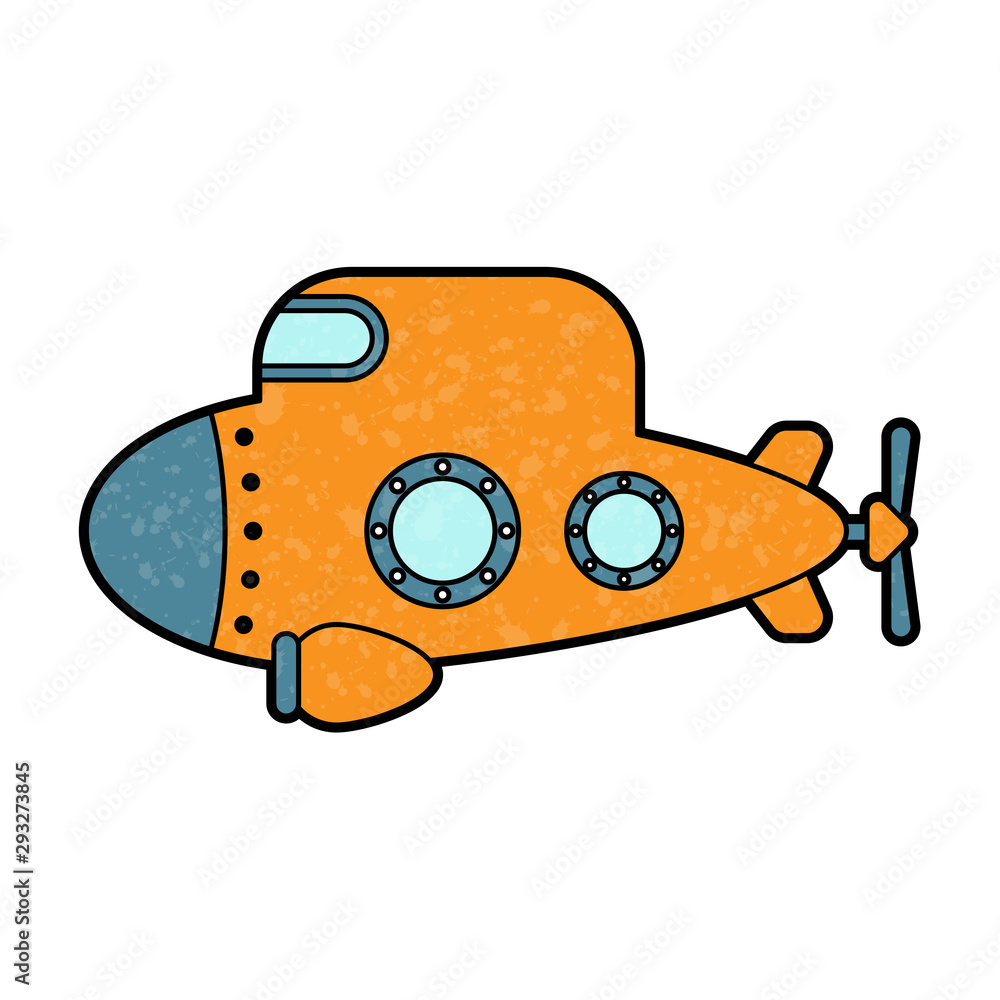 Poster submarine design vector with texture. retro style color