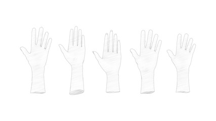 3d rendering of multiple hands isolated in white studio background