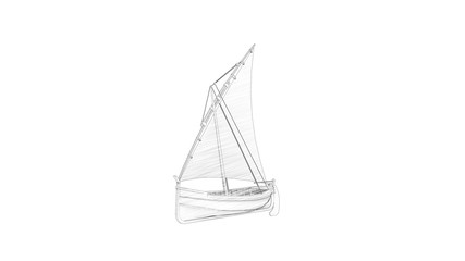 3d rendering of a sailboat siolated in white studio background