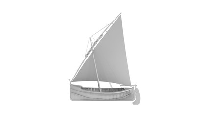 3d rendering of a sailboat siolated in white studio background