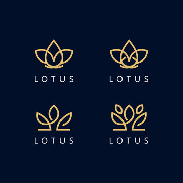Gold Lotus, crown logo design set vector