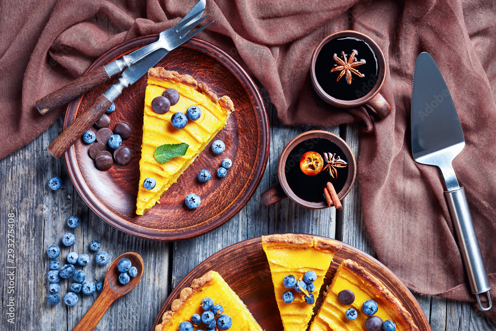 Wall mural slice of pumpkin pie on a plate