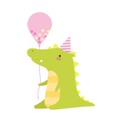 Crocodile with a balloon. Vector illustration on a white background.