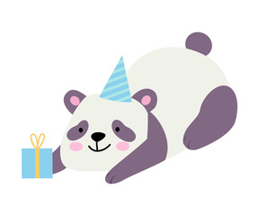 Cute panda with a gift. Vector illustration on a white background.