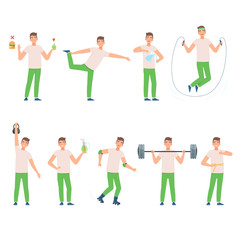 Obraz premium Man leads a healthy lifestyle. Vector illustration on a white background.