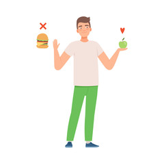 Fototapeta na wymiar Man refuses a sandwich. Vector illustration on White Background.