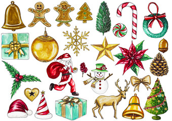 Beautiful chistmas object  draw with watercolor for your work design about chistmas day on white backgrown.Object with clipping path.