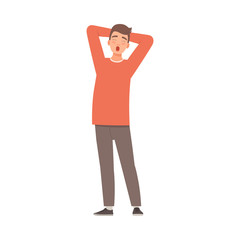 Young guy is tired and yawns. Vector illustration in cartoon style.