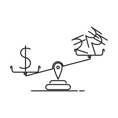 US Dollar symbol is outbalancing Indian rupee. Thin line icon. Comparing USD with INR concept. Isolated on white background. 