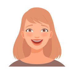 Young blond woman laughs joyfully. Vector illustration.