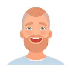 Man with a beard smiles broadly. Vector illustration.
