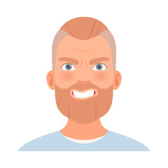 Anger on the face of a man with a beard. Vector illustration.