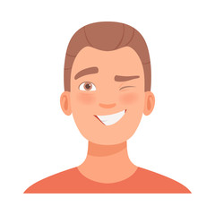 Young guy winks. Vector illustration in cartoon style.
