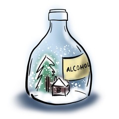 Bottle with alcohol and cold weather