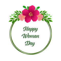 Vintage pink wreath frame, for design greeting card happy woman day. Vector