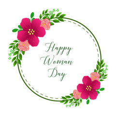 Vintage pink wreath frame, for design greeting card happy woman day. Vector