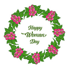 Template for text card happy woman day, with decorative of pink flower frame. Vector