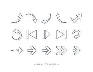 Set of Arrow outline icon. Conllection of different arrows sign. Black vector arrows. Isolated.
