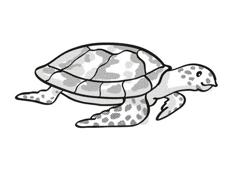 Hawksbill turtle Endangered Wildlife Cartoon Mono Line Drawing