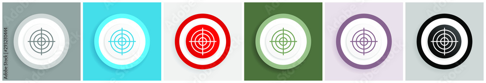 Leinwandbilder Target icon set, colorful flat design vector illustrations in 6 options for web design and mobile applications