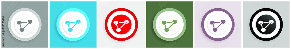 Poster chemistry icon set, colorful flat design vector illustrations in 6 options for web design and mobile