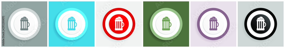 Aufkleber beer icon set, colorful flat design vector illustrations in 6 options for web design and mobile appl