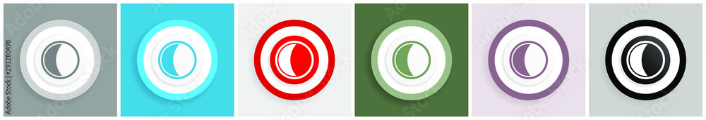 Leinwandbilder Moon icon set, colorful flat design vector illustrations in 6 options for web design and mobile applications