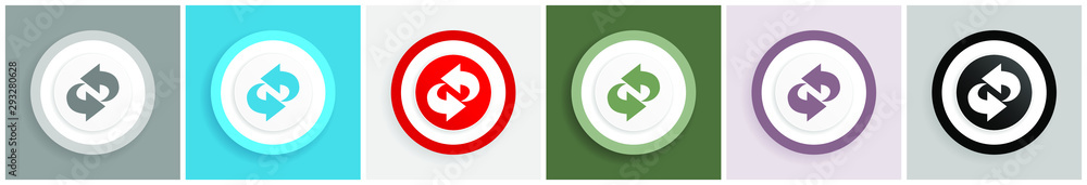 Poster rotation icon set, colorful flat design vector illustrations in 6 options for web design and mobile 