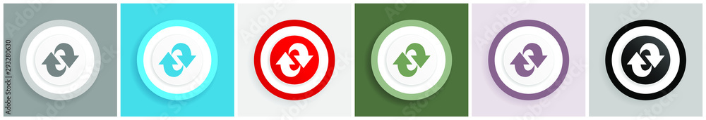 Poster rotation icon set, colorful flat design vector illustrations in 6 options for web design and mobile 