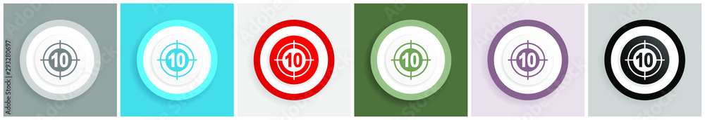 Leinwandbilder target icon set, colorful flat design vector illustrations in 6 options for web design and mobile ap