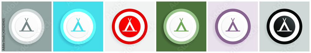 Leinwandbilder camp icon set, colorful flat design vector illustrations in 6 options for web design and mobile appl